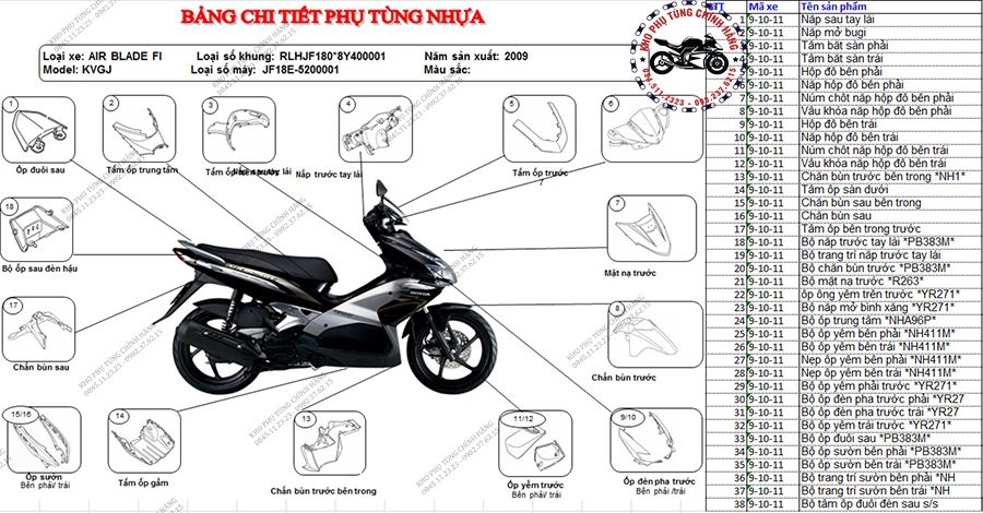 Phụ tùng xe Air Blade 2008  2010 TPHCM uy tín giá tốt nhất